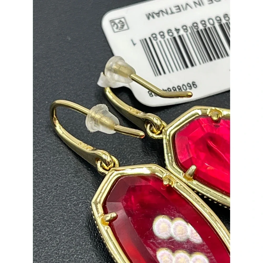 Kendra Scott Dani Carmine Red Illusion Bezel Drop Dangle Gold Plated Earrings